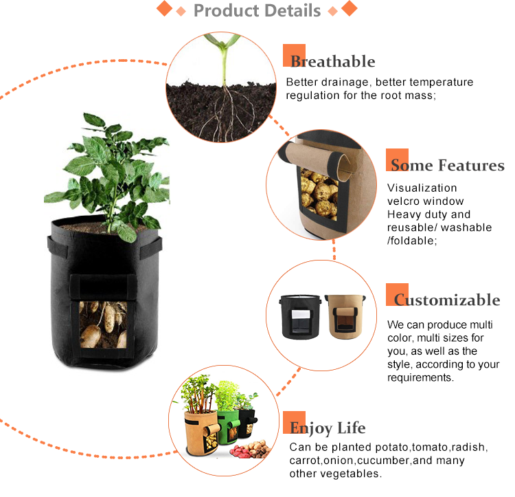 3 Size Felt Plant Grow Bags Nonwoven Fabric Garden Potato Pot