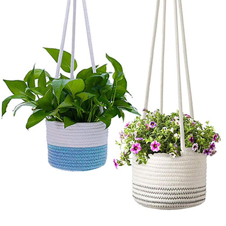 High Quality Indoor Set of 2 Cotton Rope Hanging Baskets