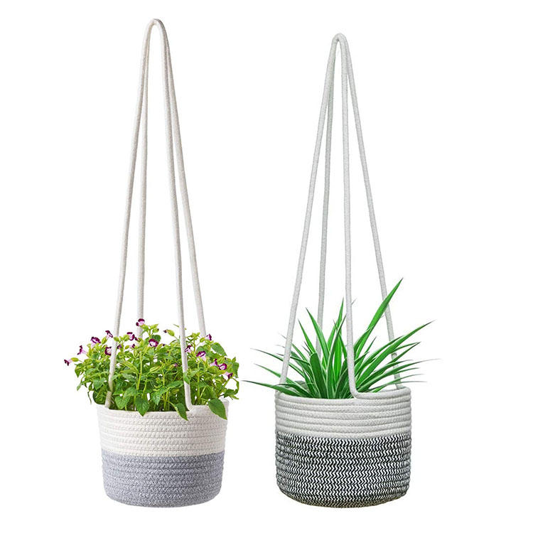 High Quality Indoor Set of 2 Cotton Rope Hanging Baskets