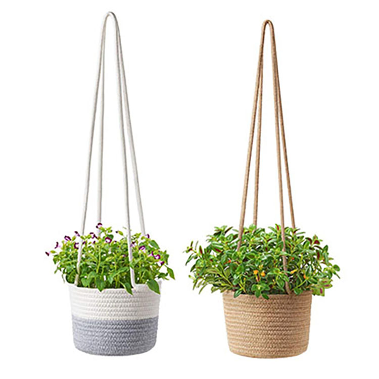 High Quality Indoor Set of 2 Cotton Rope Hanging Baskets