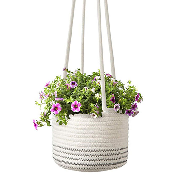 High Quality Indoor Set of 2 Cotton Rope Hanging Baskets