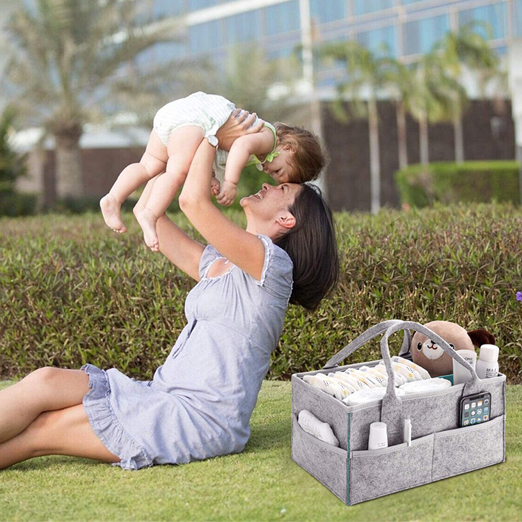 Factory Supply Foldable Sturdy Felt Diaper Caddy Infant Nursery Organized Bag