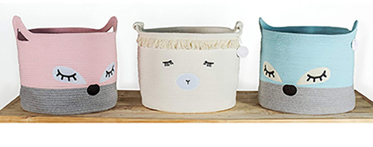 Top Quality Decorative Large Cute Fox Cotton Rope Laundry Basket