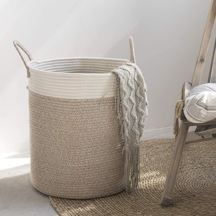 Large Woven Cotton Rope Laundry Blanket Storage Basket