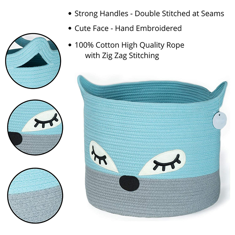 Top Quality Decorative Large Cute Fox Cotton Rope Laundry Basket