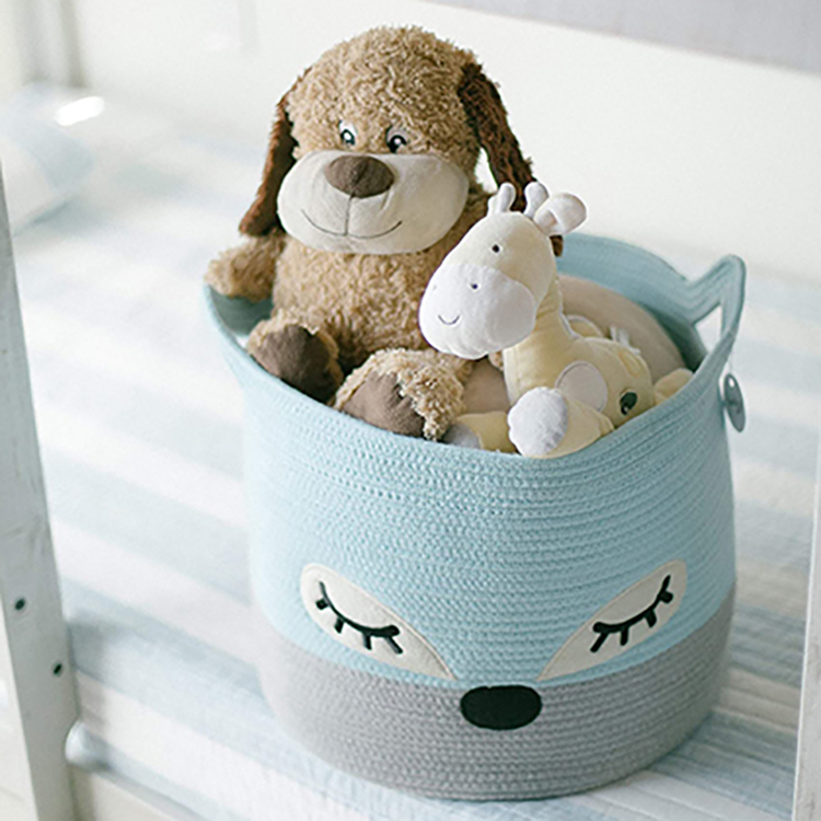 Top Quality Decorative Large Cute Fox Cotton Rope Laundry Basket