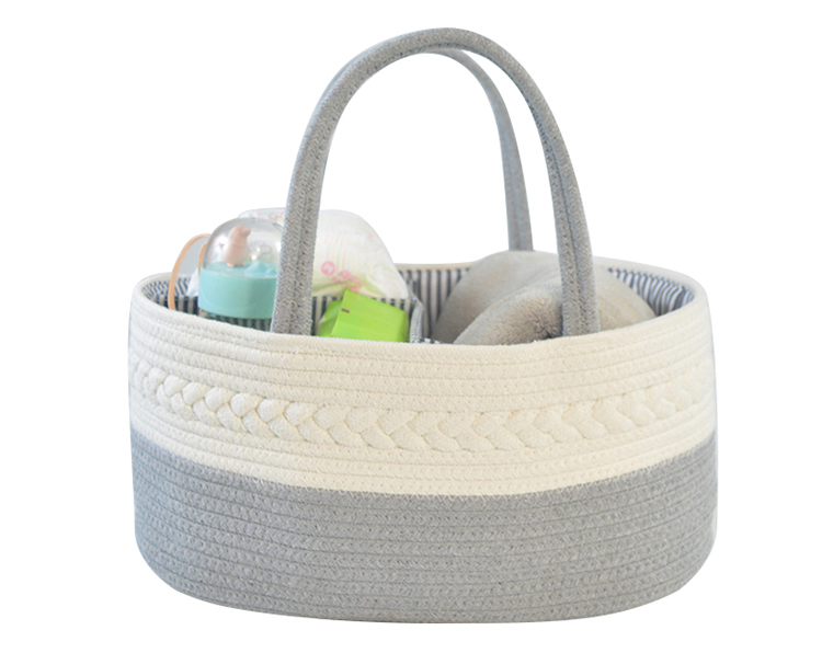 Handmade Large Woven Cotton Rope Baby Nursery Caddy Diaper Organizer Basket