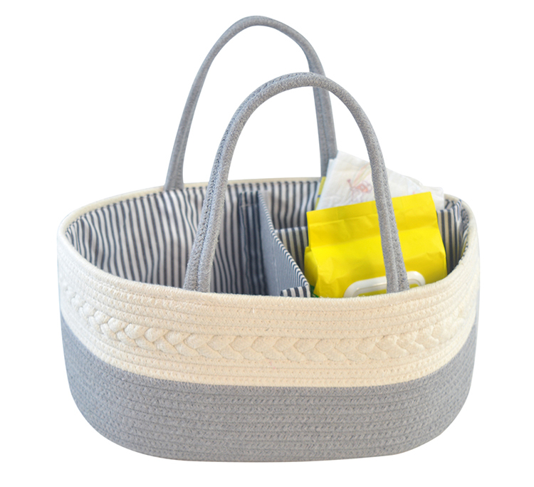 Handmade Large Woven Cotton Rope Baby Nursery Caddy Diaper Organizer Basket