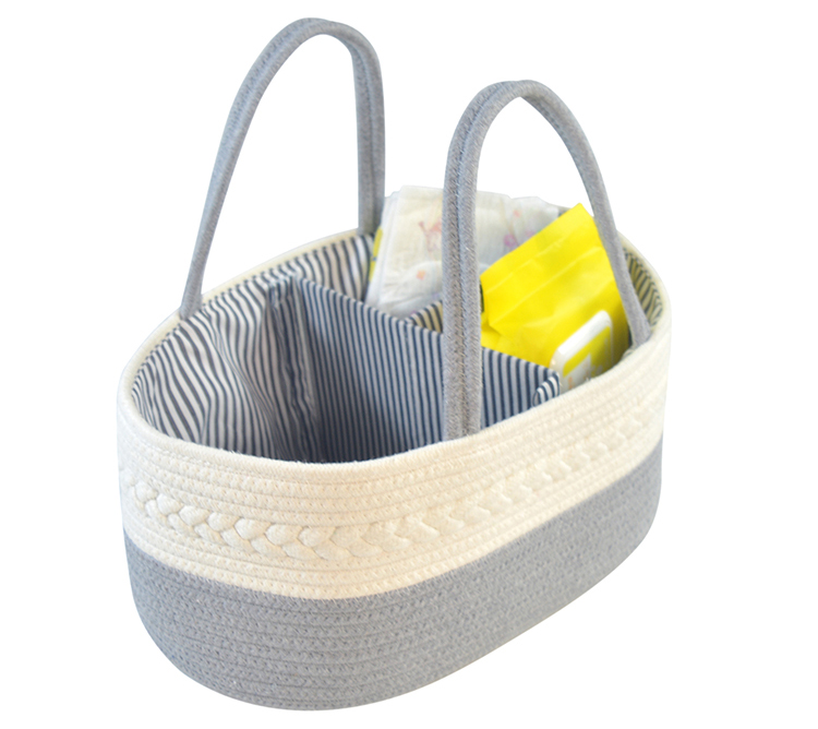 Handmade Large Woven Cotton Rope Baby Nursery Caddy Diaper Organizer Basket