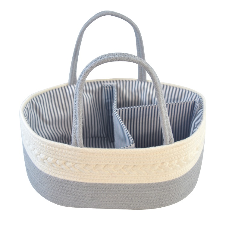 Handmade Large Woven Cotton Rope Baby Nursery Caddy Diaper Organizer Basket