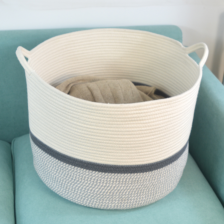 Large Woven Cotton Rope Thread Laundry Storage Basket