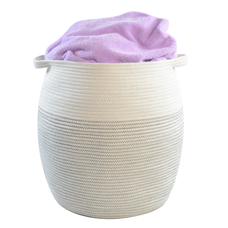 Large Woven Cotton Rope Laundry Blanket Storage Basket With Handles