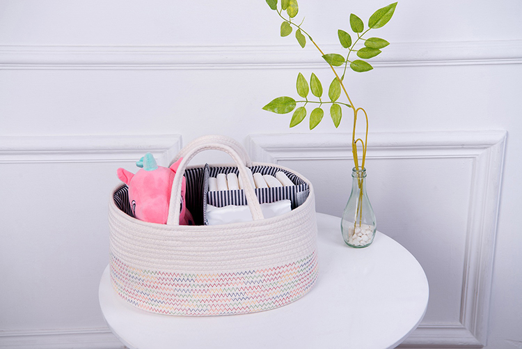 Cotton Rope Nursery Hamper Baby Diaper Caddy Organizer Basket