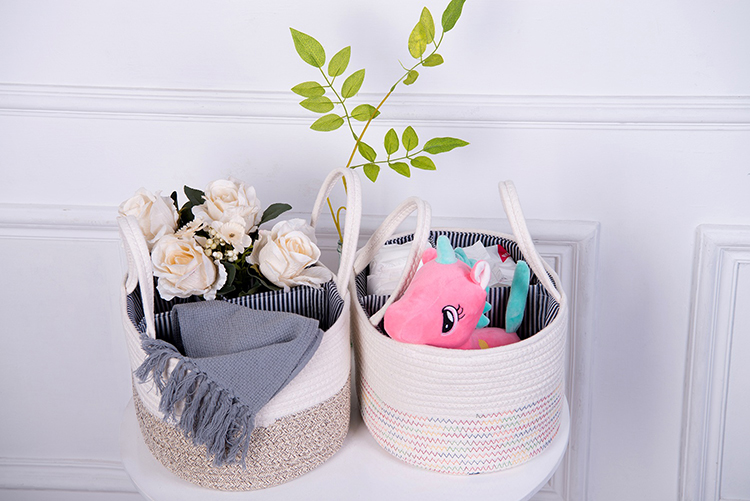 Cotton Rope Nursery Hamper Baby Diaper Caddy Organizer Basket