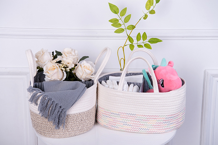 Cotton Rope Nursery Hamper Baby Diaper Caddy Organizer Basket