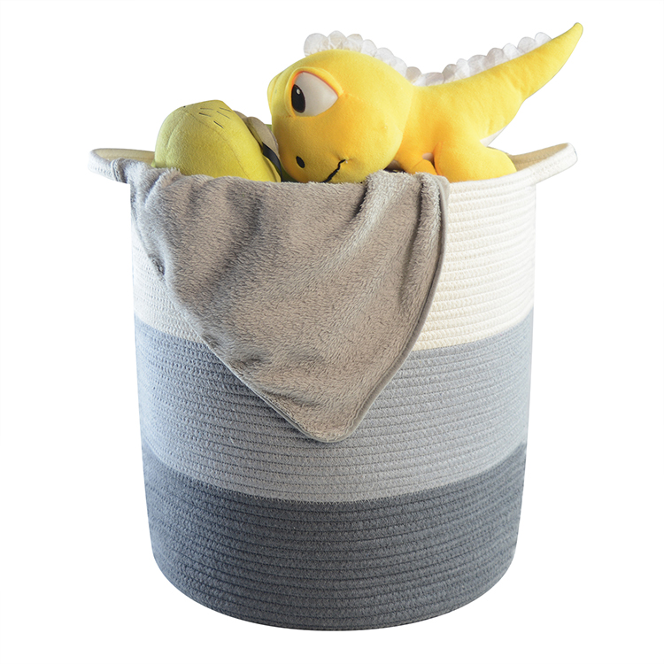 Large Woven Cotton Rope Laundry Blanket Storage Basket With Handles