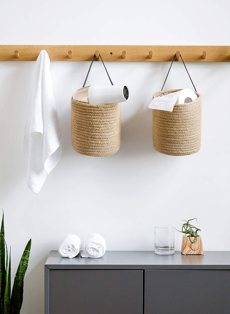 Small Woven Wall Mounted Hanging Cotton Rope Storage Basket