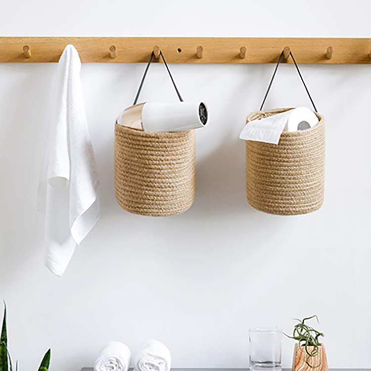 Small Woven Wall Mounted Hanging Cotton Rope Storage Basket